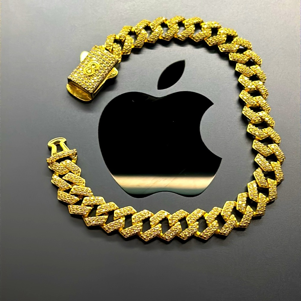 925 Moissanite Gold Iced Out Chain Bracelet